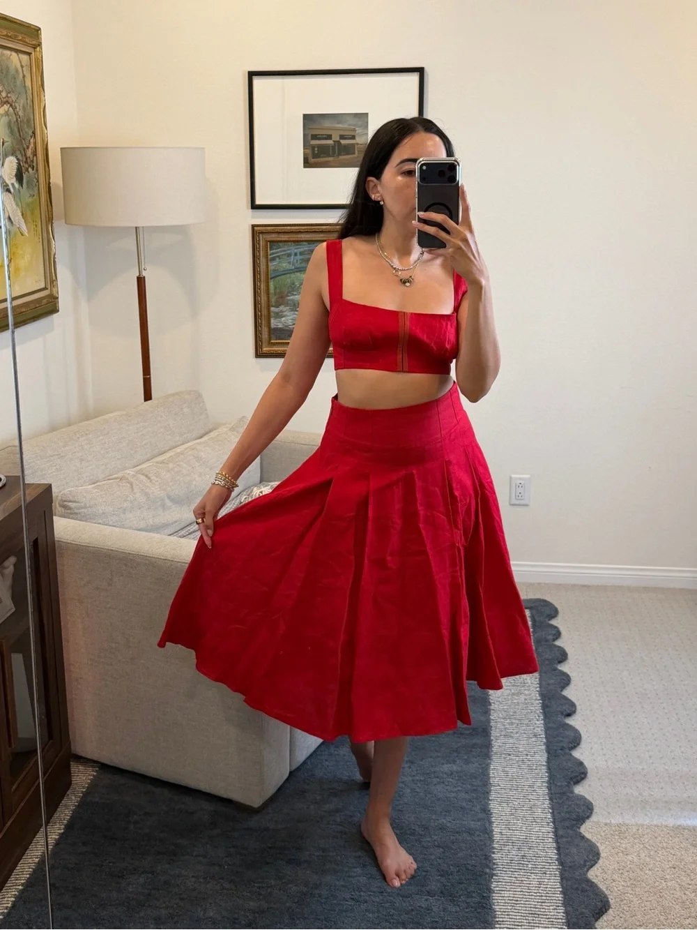 NWT Reformation Santana Linen Set: Crop Top and Midi Skirt